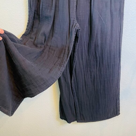 Eastern Serenity Black Gauzy Cotton Wide Leg Faux Wrap Cropped Pants | XL - Picture 8 of 8